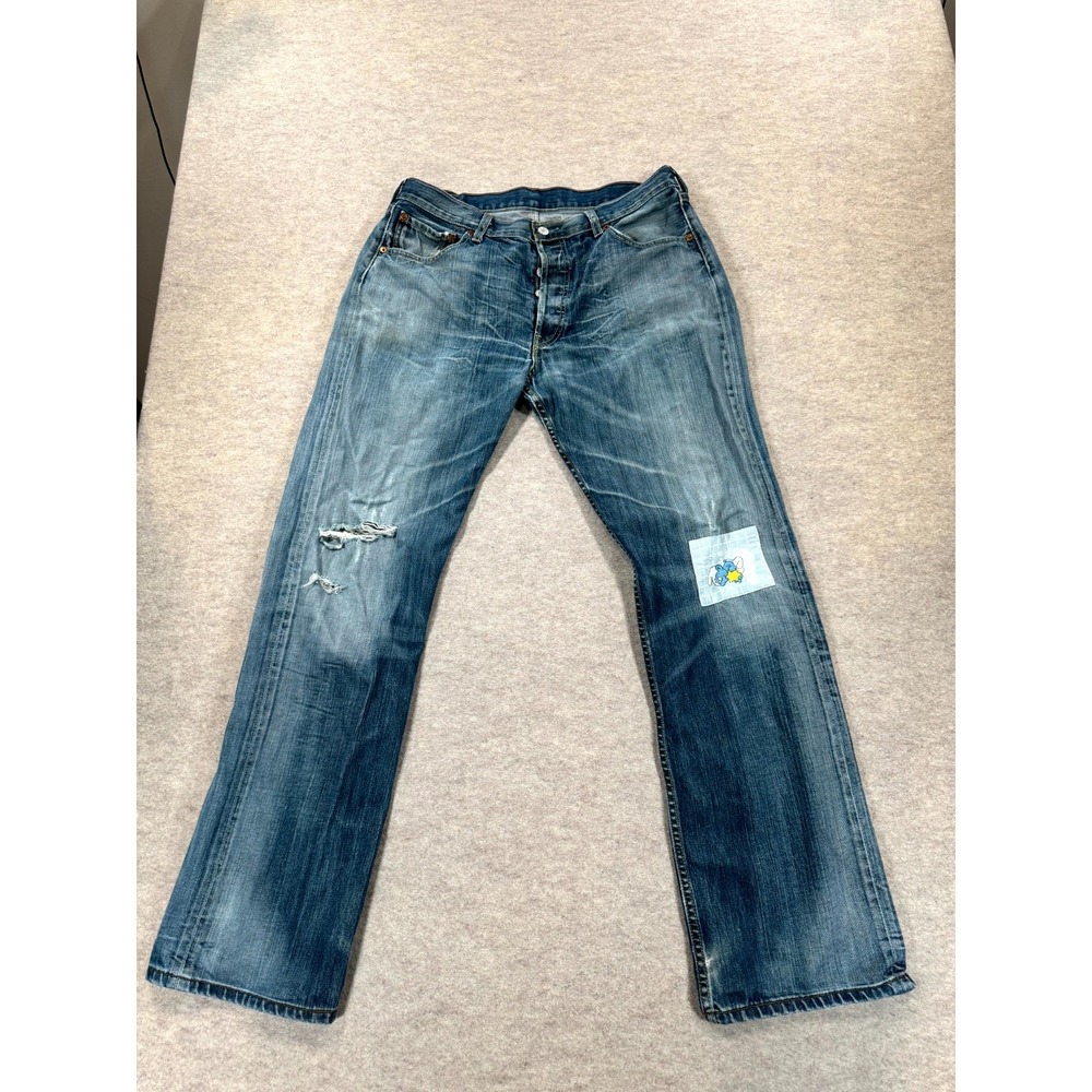 Vintage Levis 501 Jeans Mens 36x34 Blue Denim Cotton Distressed Logo Streetwear